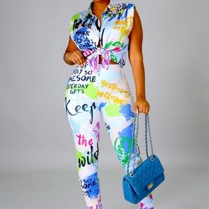 2pc Graffiti top with Stretch leggings